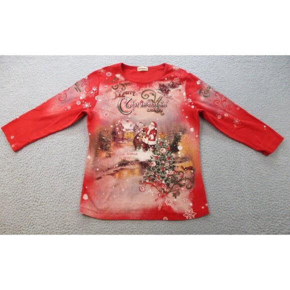 Vintage Christmas Shirt Womens Small USA Made All Over Rhinestones Embellished - Picture 1 of 8